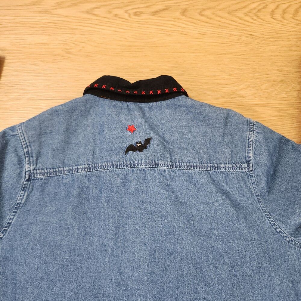 White Stag Denim Shirt Embroidered Fall Pumpkin Corduroy Collar 16W Plus Jean - Picture 9 of 11